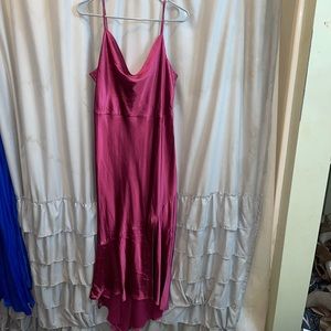 Vici Magenta Cowl Neck Satin Dress